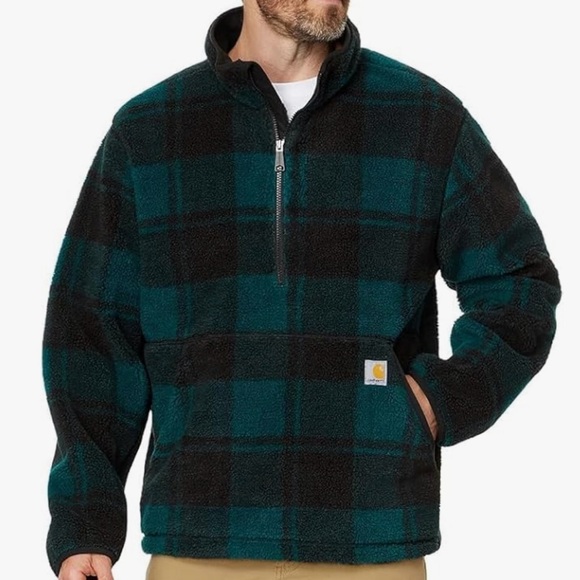 Carhartt Other - Carhartt Fleece Pullover Half Zip Plaid Black Teal Blue Green S